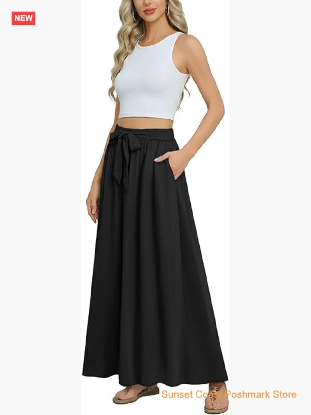 Tie Knot High Waisted Flowy Maxi Skirt with Pockets